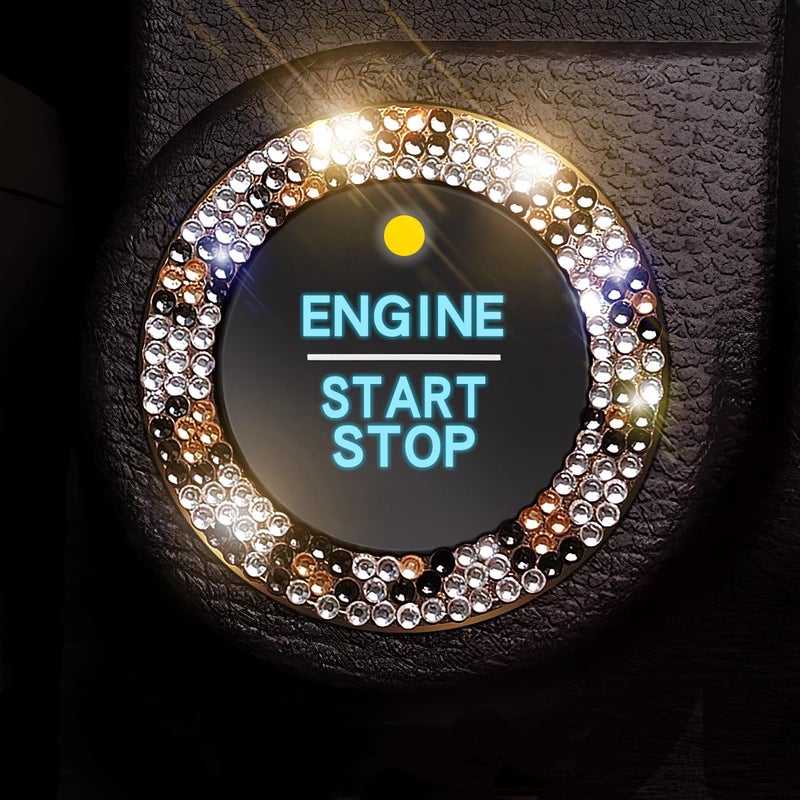 Murimt 3 Circles of 160 Rhinestones Bling Car Push Start Button Cover Accessories for Women - Emblem Sticker Decoration Ring & Knob - Image 1